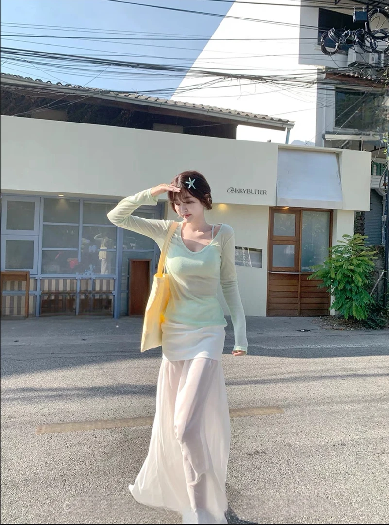 CallmeEar同款佩里月光设计感小众拼接高腰包臀A字裙长款半身裙子