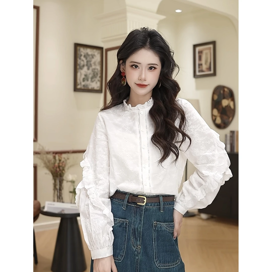 张嘉圆 2025春季新款时尚百搭复古港风长袖气质衬衫#7729