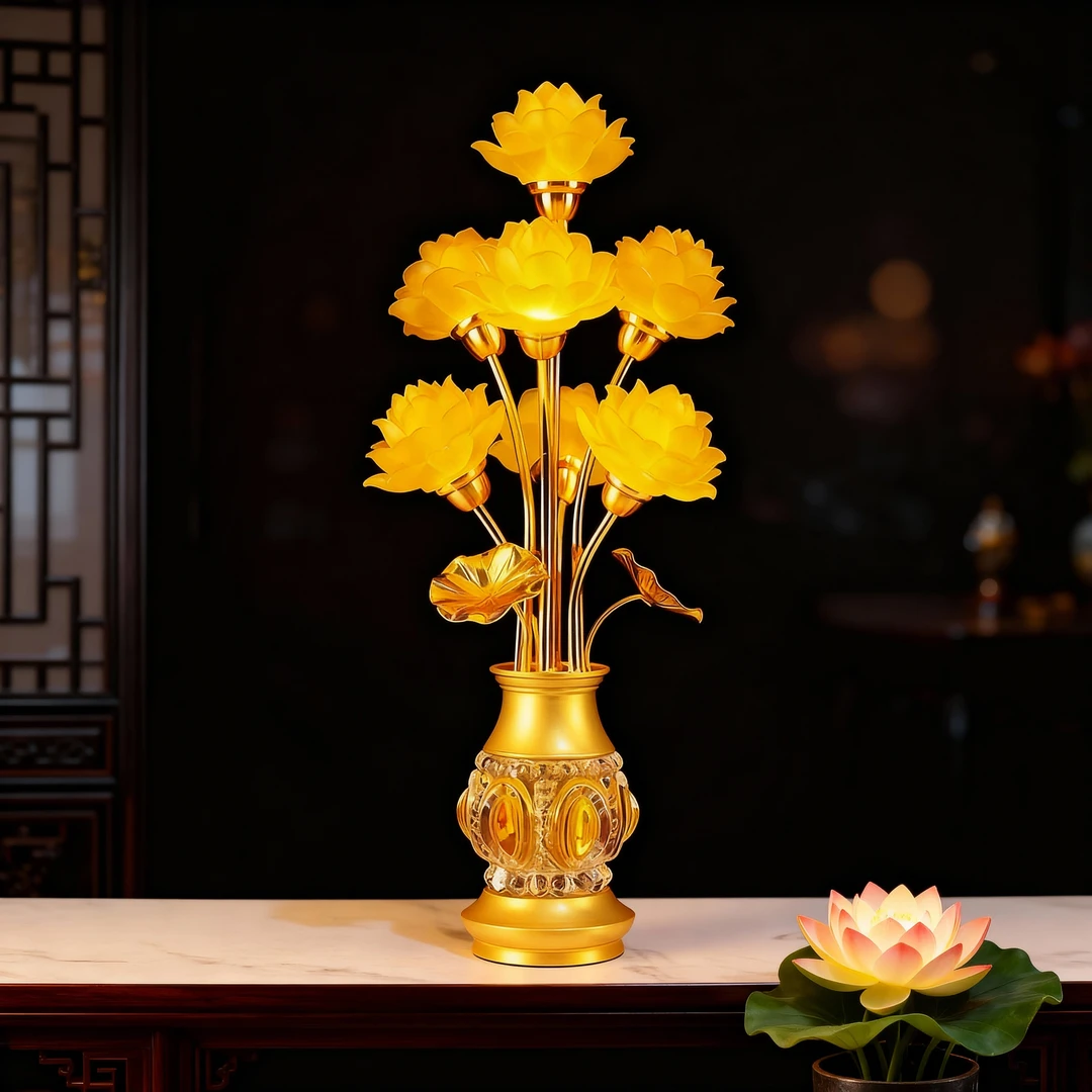 led七彩莲花灯佛供灯供佛灯佛前殿前供灯家用大型长明灯