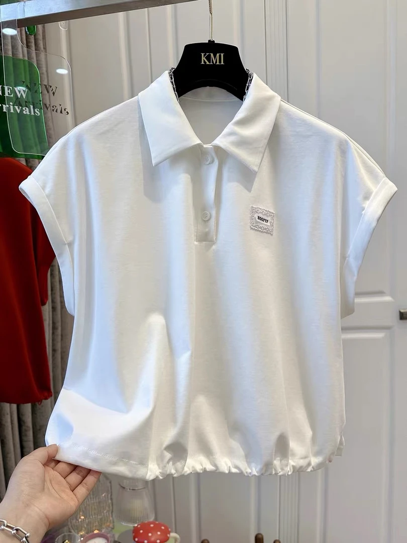 2025夏季新款韩版时尚百搭翻领短袖T恤女宽松显瘦上衣女打底衫