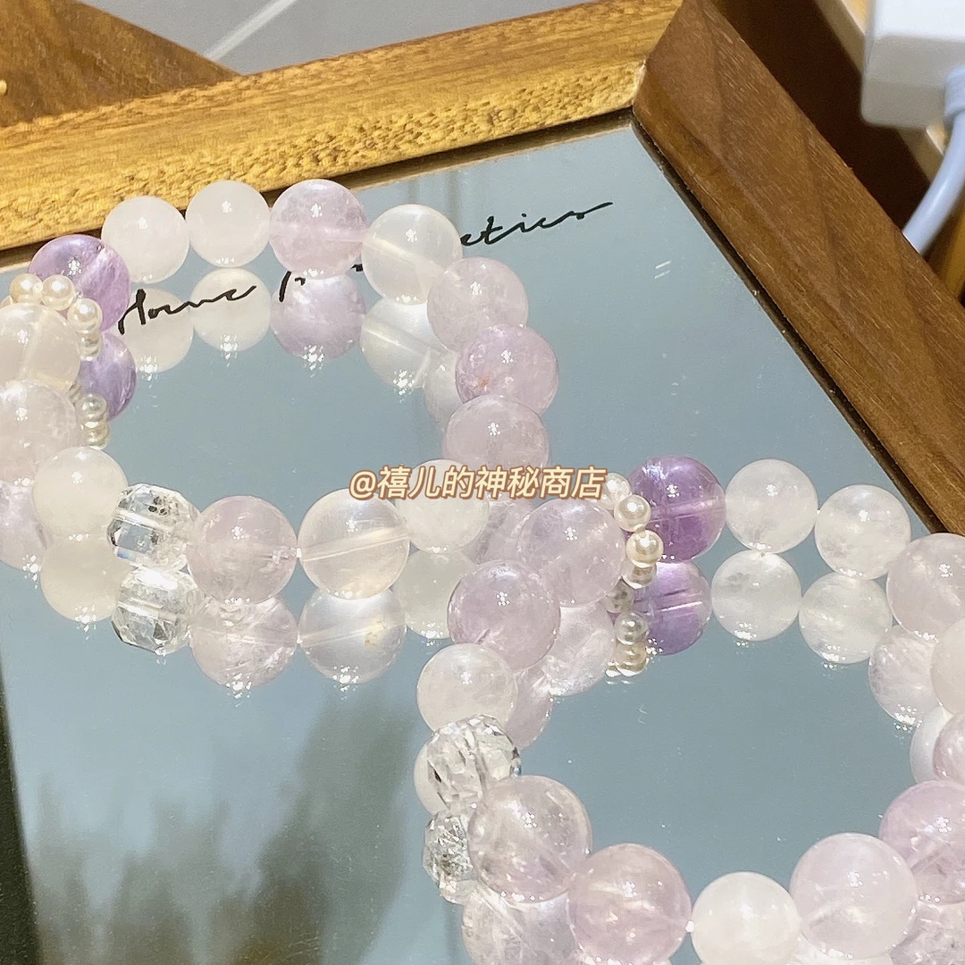 ·紫啵啵·天然紫水晶奶白晶白幽灵手串