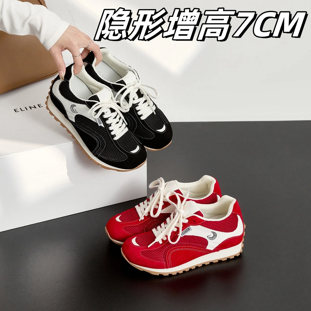 小码女鞋313233复古红色阿甘鞋女时髦歪头德训鞋网面休闲运动女鞋