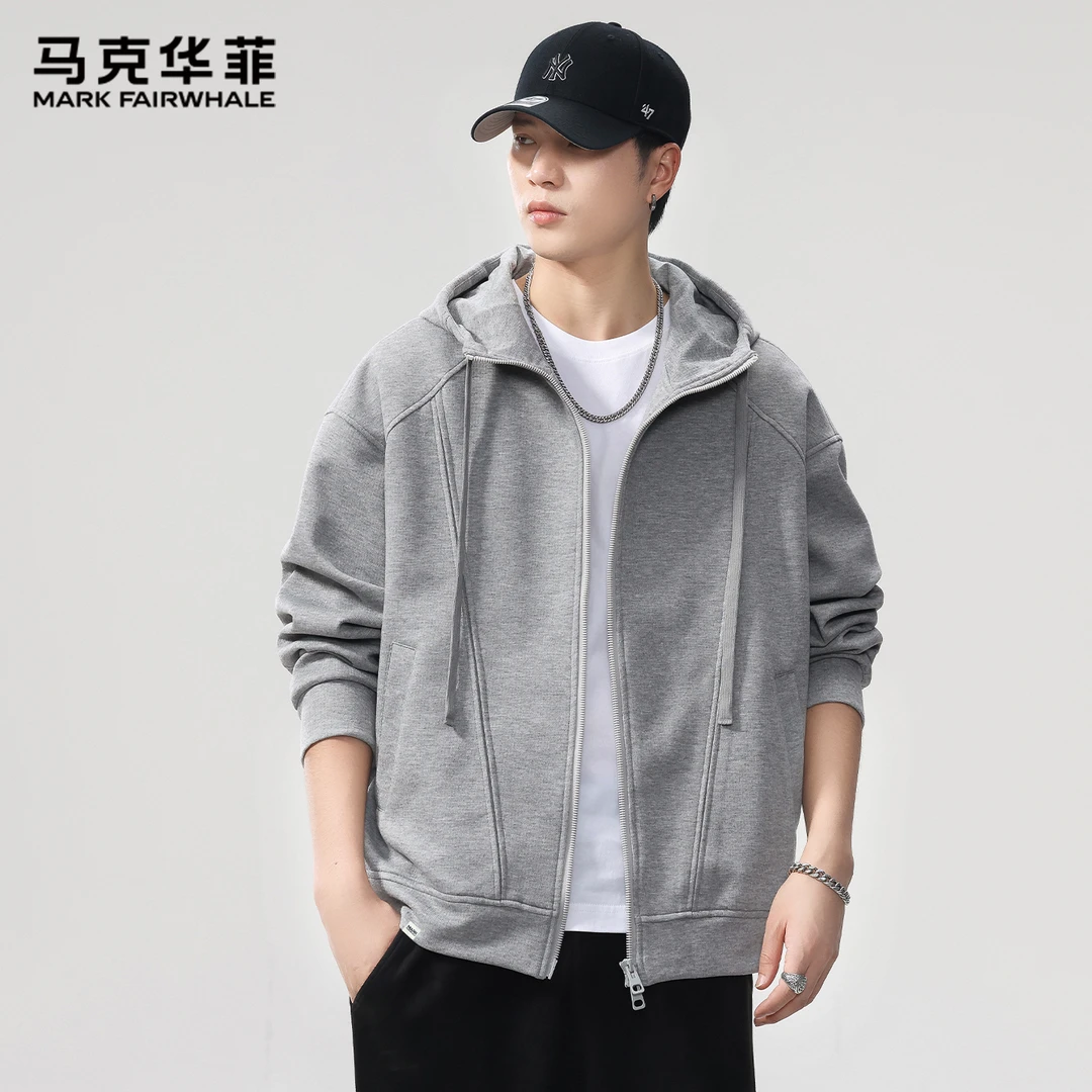 马克华菲新款时尚简约休闲外套男宽松春秋季连帽拼接多袋外套