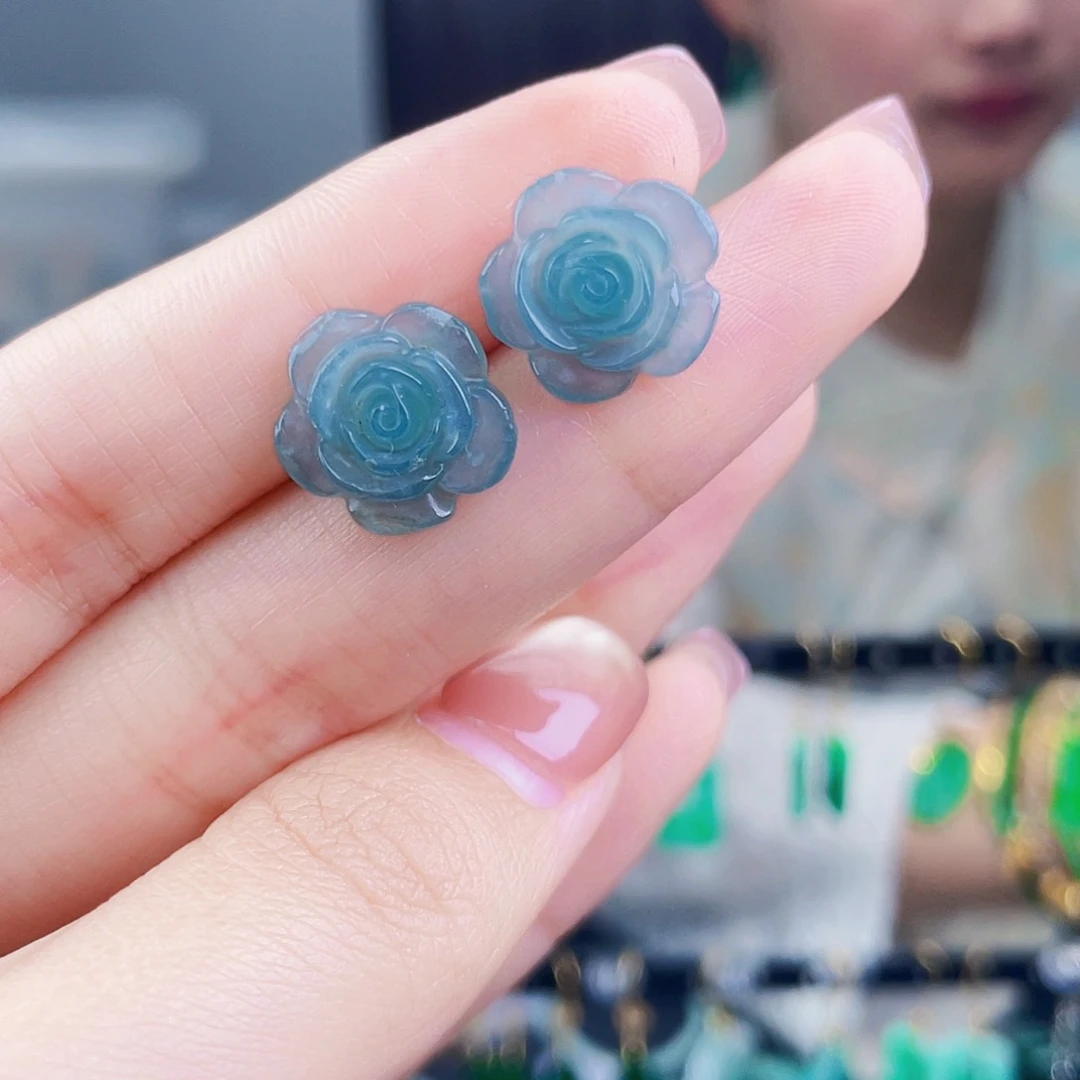 翡翠银S925镶嵌耳饰饰品