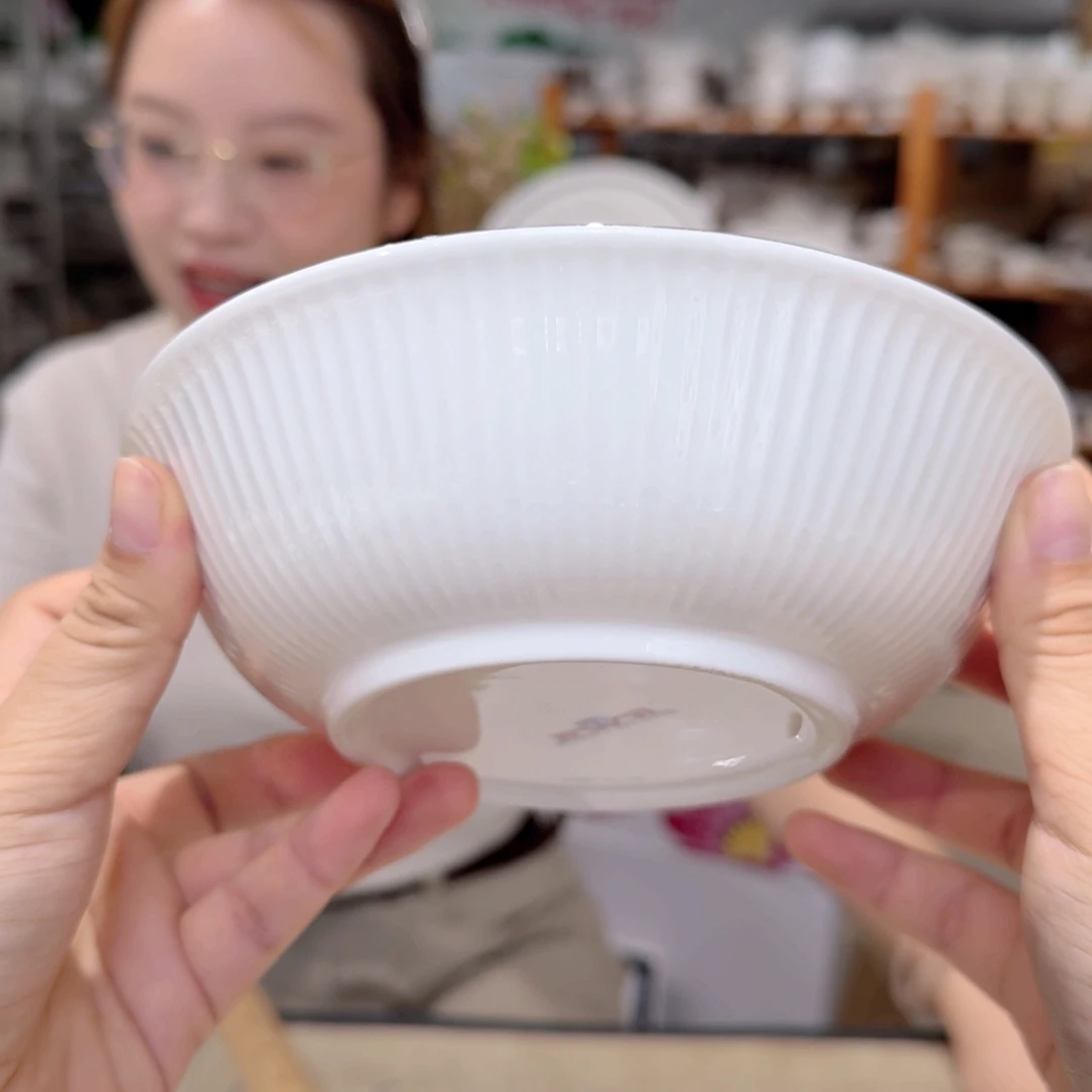 骨瓷7英寸饭碗18cm6个外贸骨瓷微瑕竖纹