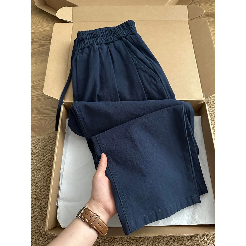 藏青色亚麻裤子男款夏季薄款棉麻休闲长裤慵懒松弛感老钱风山本裤