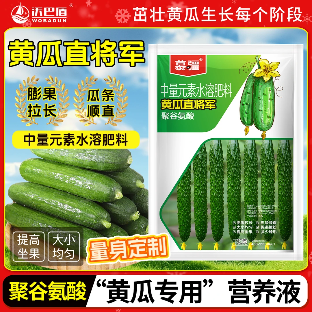 沃巴盾慕疆黄瓜直将军黄瓜顺直拉长提高授粉叶片增厚增绿叶面肥
