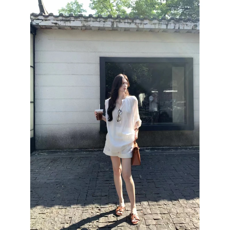 【霜期有误】休闲简约高腰短裤时尚通勤风百搭纯色复古短裤81129