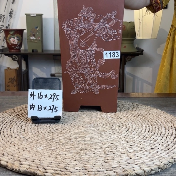紫砂花盆精品四大天王刻绘老盆老料清水泥1183