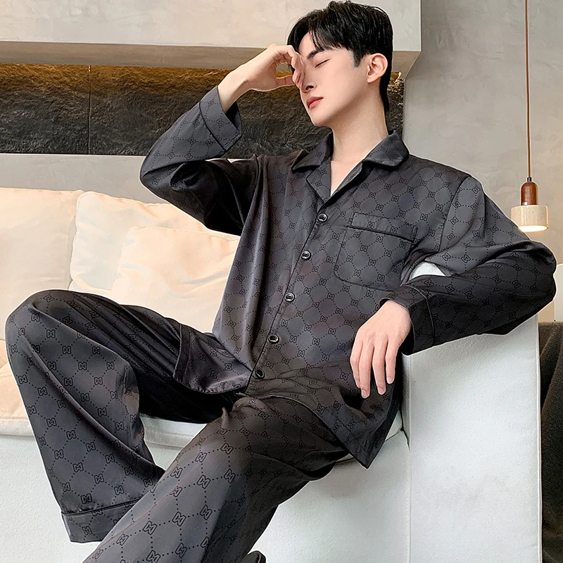 男士睡衣冰丝绸长袖家居服男春秋款夏季2025新款高级感仿真丝薄款