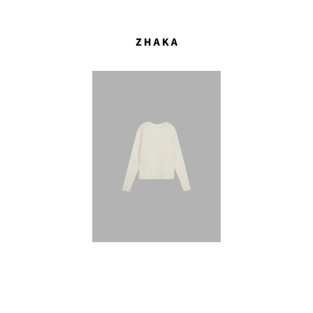 ZHAKA/（zz）交织绞花长袖山羊绒上衣zk620