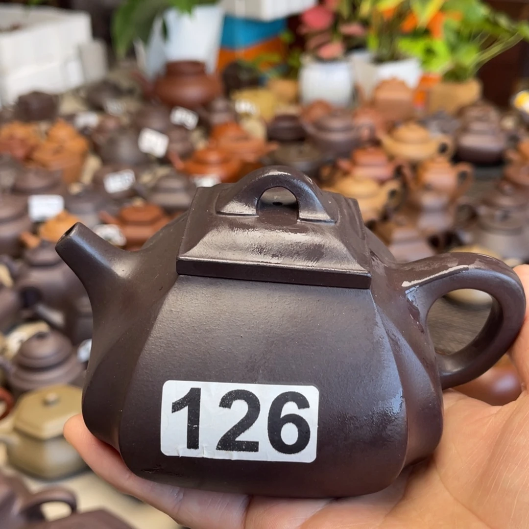 紫***木茶壶紫砂微瑕抽角石瓢350毫升