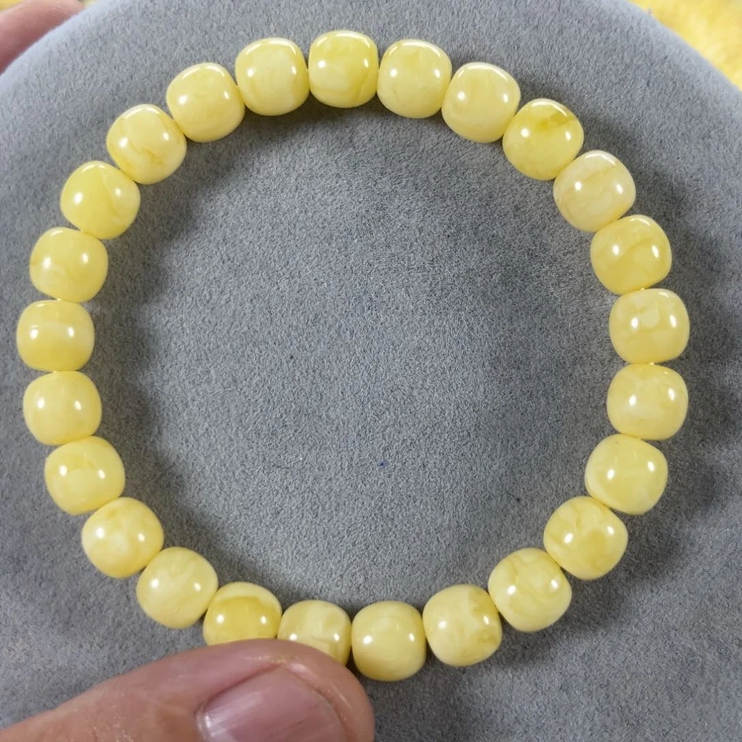 未镶嵌蜜蜡手串纯天然俄料奶白极限弧高桩