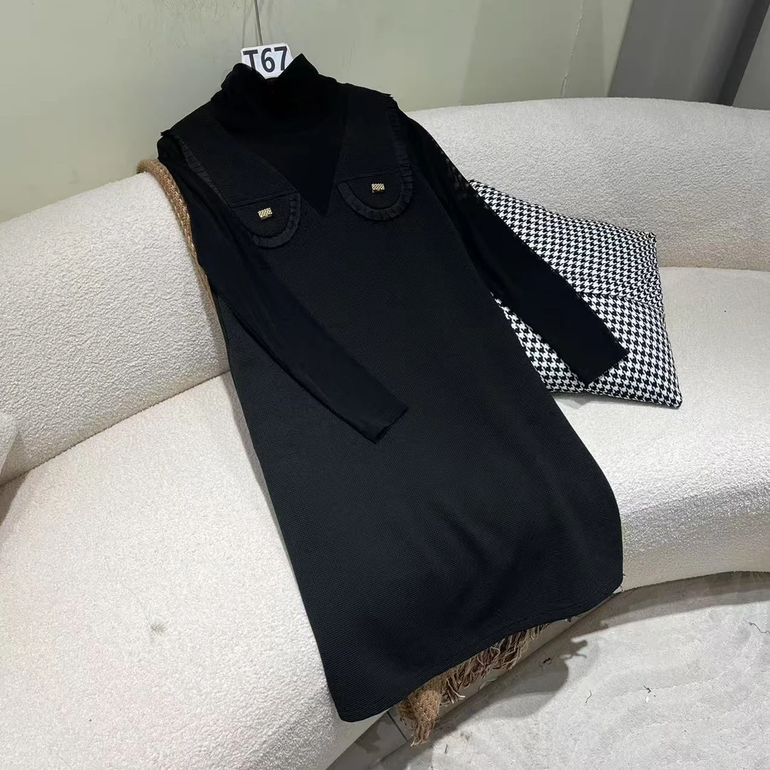 T67  法式假两件设计感衬衫连衣裙秋季新款时尚洋气