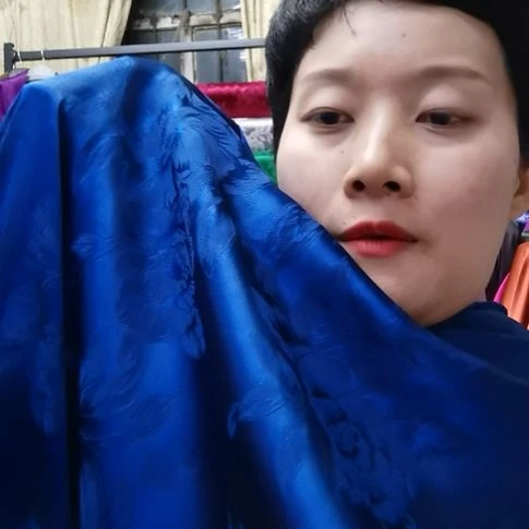 蚕丝3米提花重缎香云纱布料蓝
