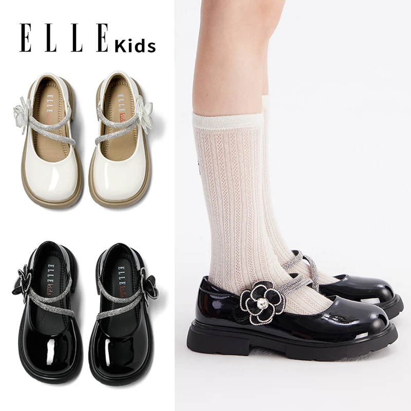 ELLE KIDS童鞋女童皮鞋2024春秋款小女孩公主鞋浅口演出儿童单鞋