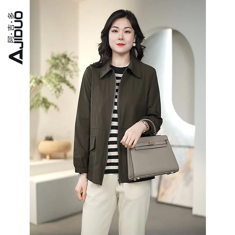 大码简约翻领气质短外套女春秋季新款宽松显瘦百搭显瘦轻薄上衣潮