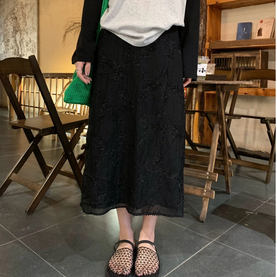 SUNCC自制 花型裙 春夏显瘦气质百搭高腰A字提花设计感半身裙