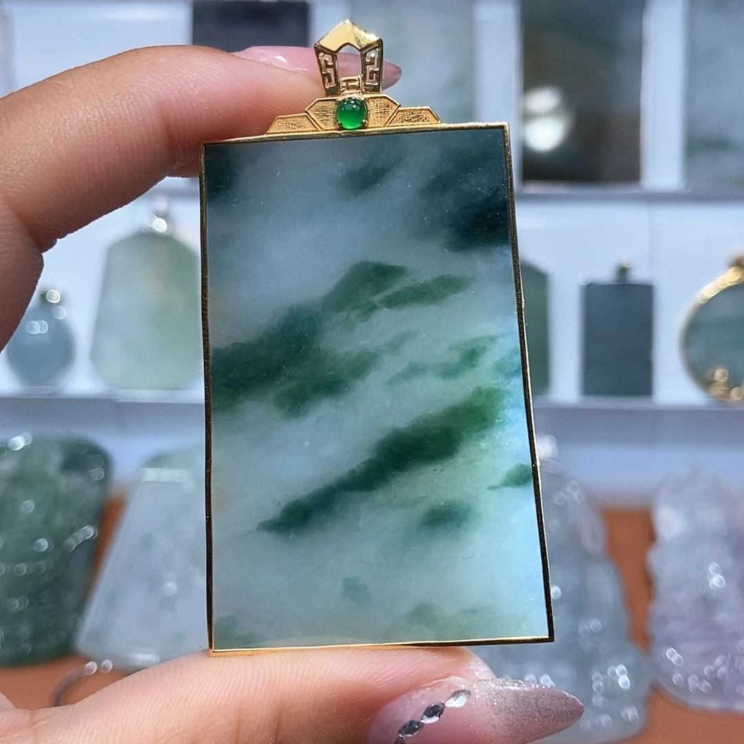 翡翠18K金镶嵌吊坠(不含链)