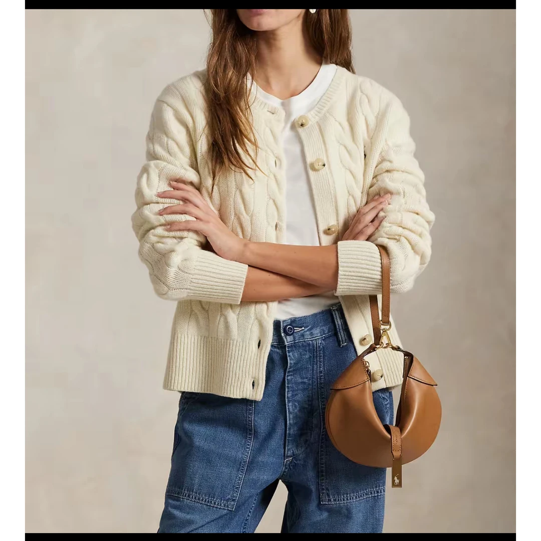 小马刺绣 女款开衫绞花羊毛外套毛衣