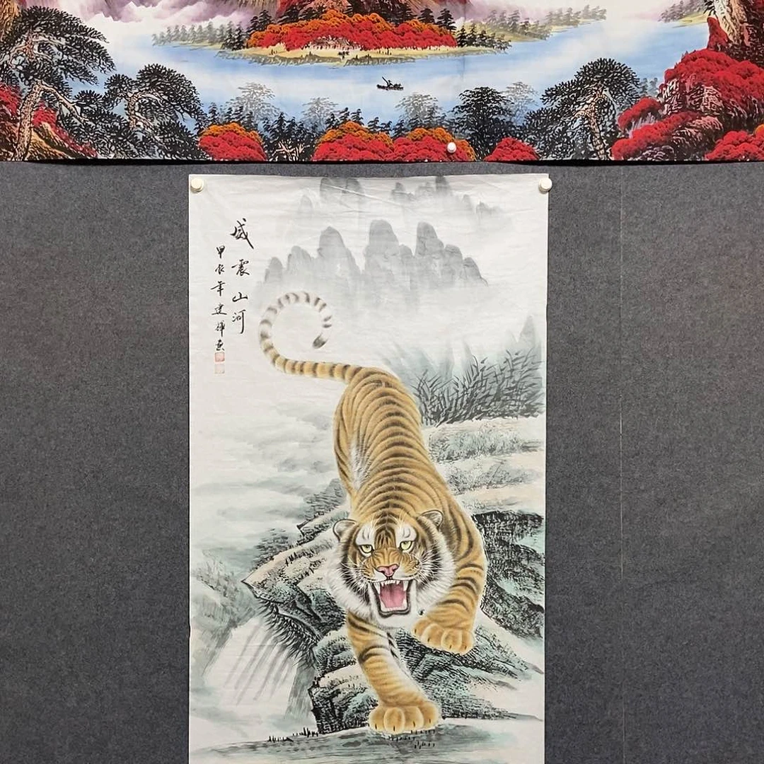 国画大六尺工笔老虎一副