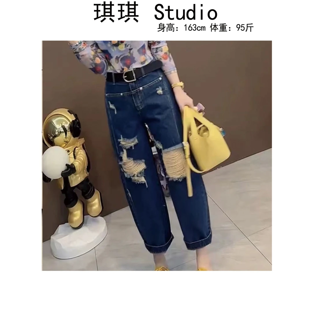 《琪琪家》早春新款轻奢高腰百搭休闲时尚减龄洋气牛仔裤90037-X