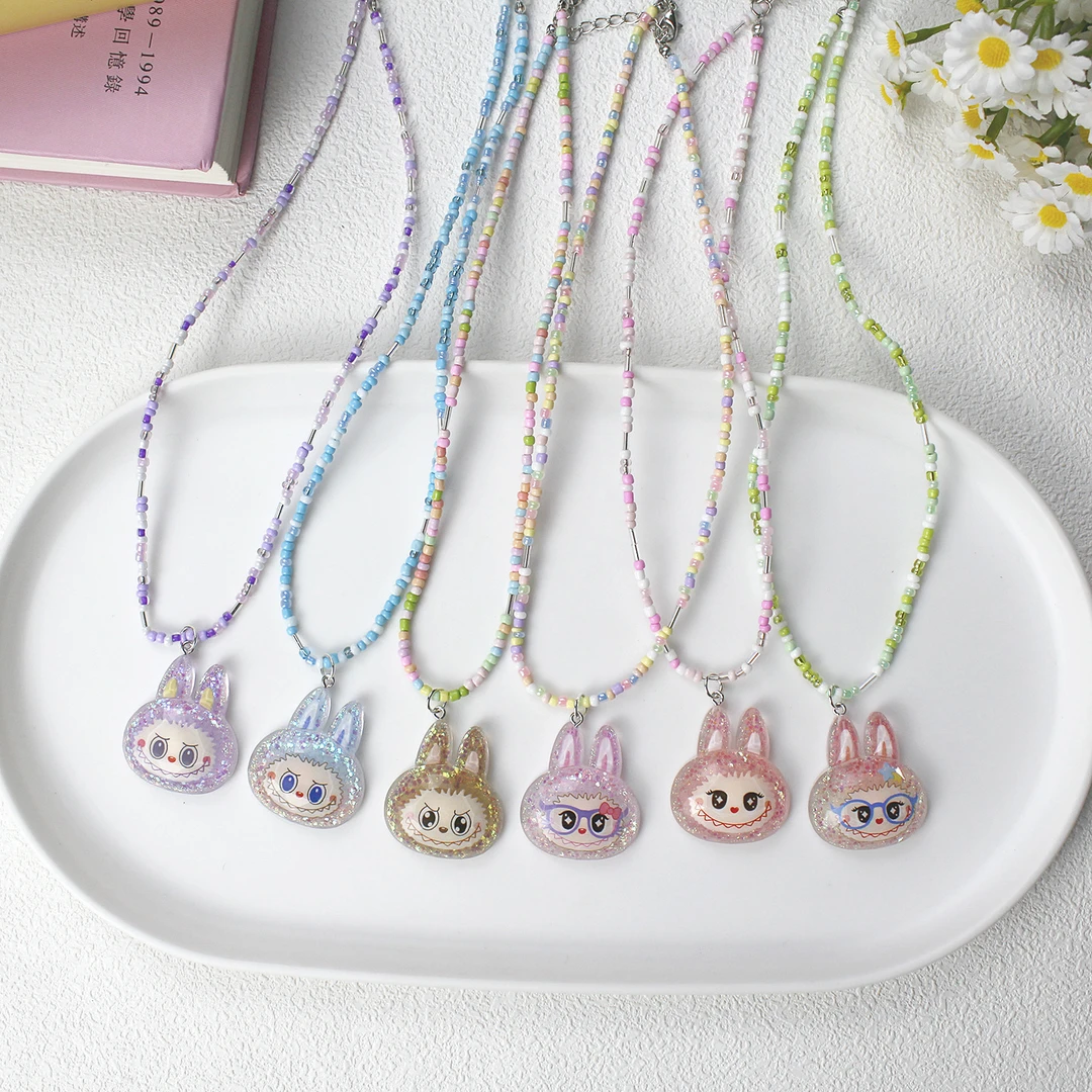 儿童夜光卡通拉布布彩色项链可爱树脂配件饰品锁骨链首饰跨境批发