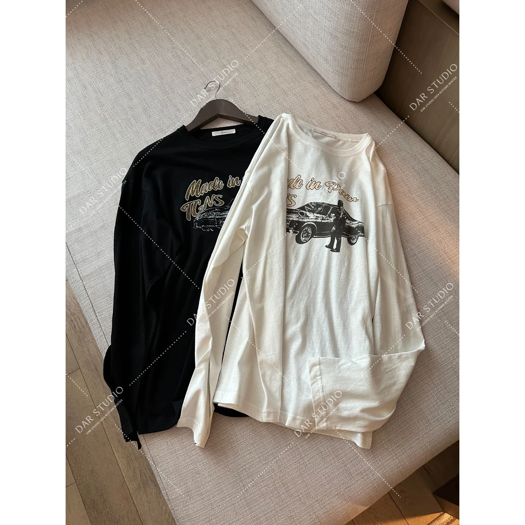 DAR STUDIO 深圳货  2025早春新款含亚麻休闲套头长袖T恤86614