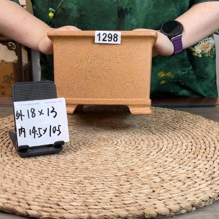 紫砂花盆 柴烧刻绘一颗印1298