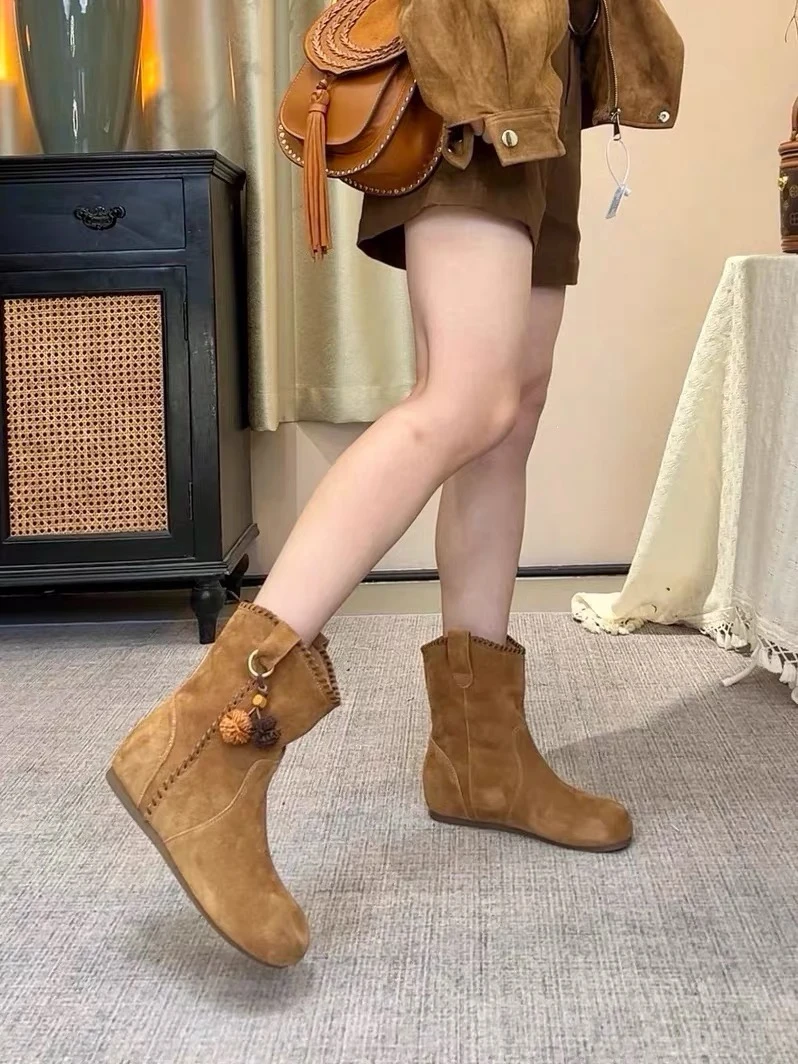 W6506 勃肯靴平底短靴女2025新款软底内增高西部马丁靴慵懒风靴子