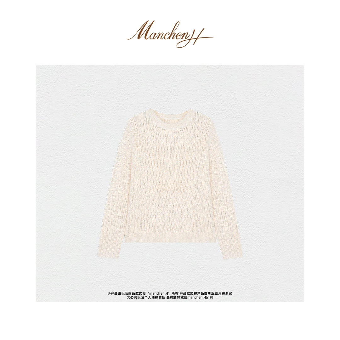 曼辰manchenh"轻启秋日"康宝莱特种纱100柞蚕丝针织上衣