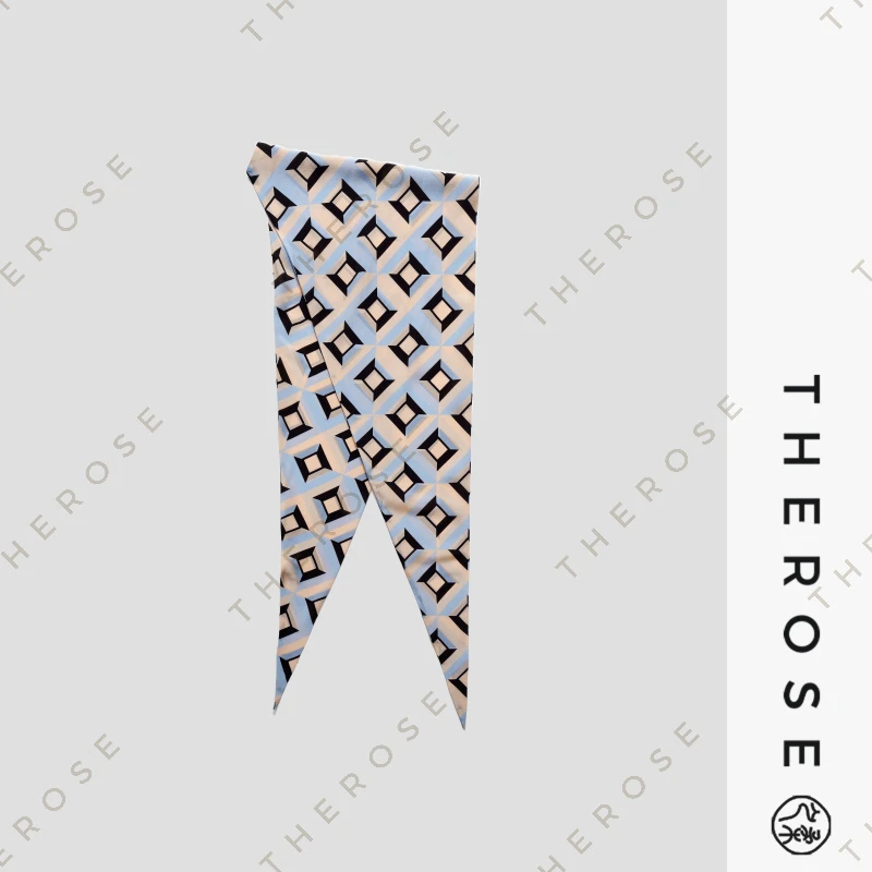 之柔【几何印花】12姆米双绉桑蚕丝复古百搭女士160*30CM丝巾三角巾