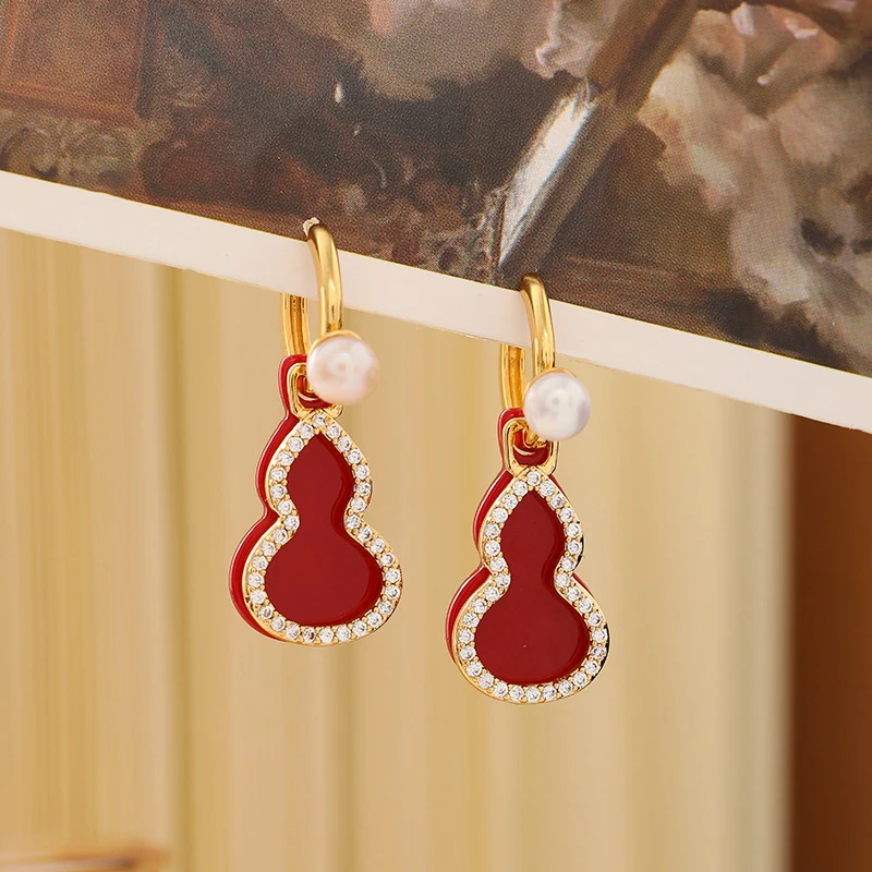 合金耳饰 时尚红色葫芦耳环女精致气质新年耳饰高级感