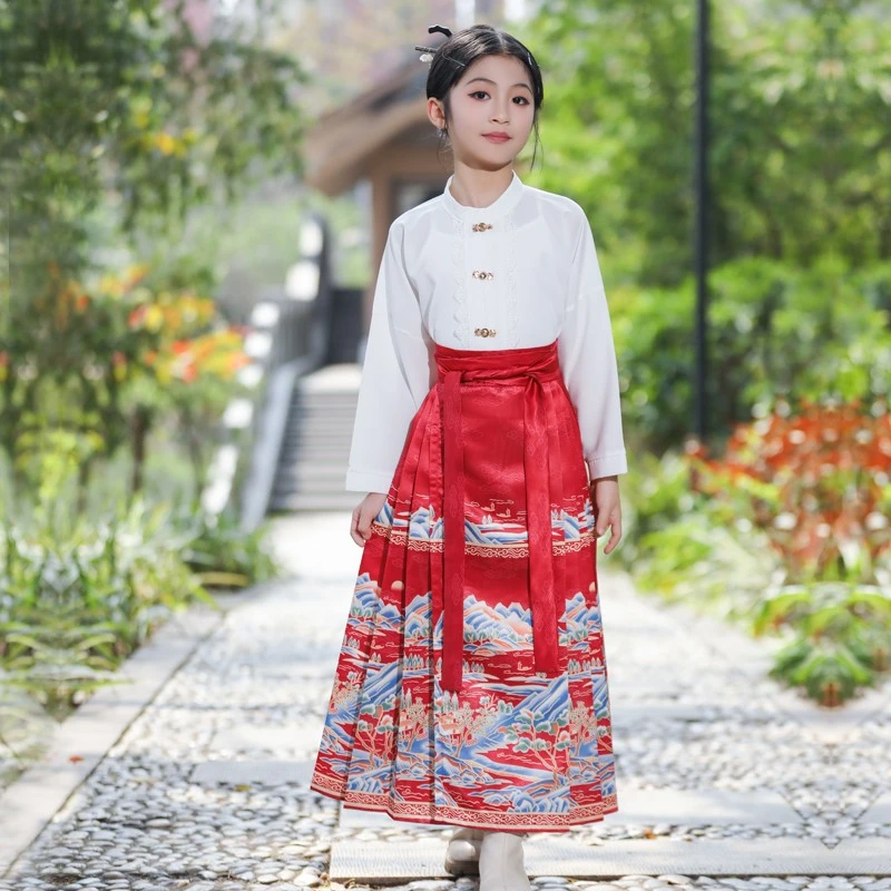 女童日常马面裙套装汉服中国风明制儿童唐装汉服裙秋季女孩演出服