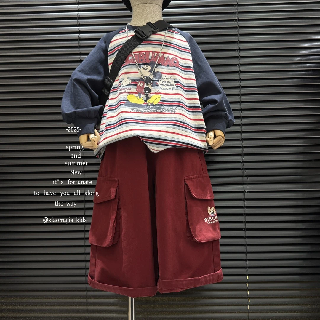 【纯棉】2025新款春秋季儿童时尚工装裤宝宝欧若风韩版男女童阔腿裤