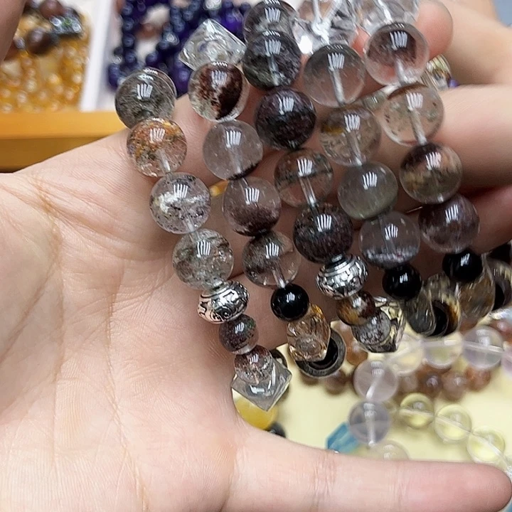 水晶手链银S925镶嵌绿幽灵