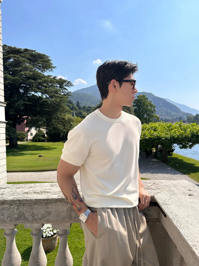 ROOLRREN 老钱新贵康赛妮30%桑蚕丝休闲简约百搭圆领针织短袖tee