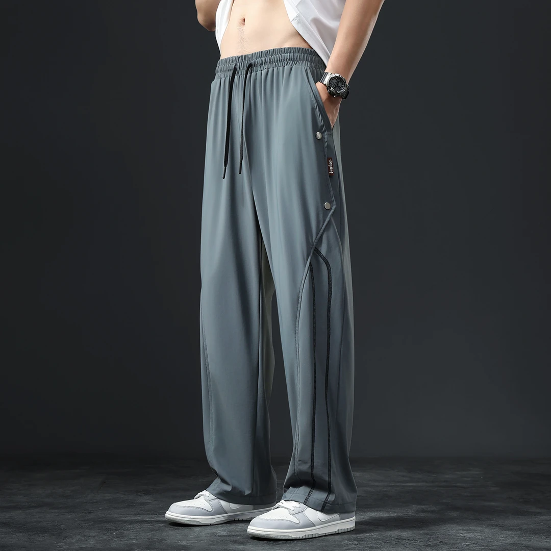 运动裤男夏季冰丝裤弹力凉感直筒长裤青年宽松加肥加大码休闲卫裤