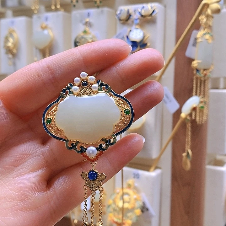 和田玉颈饰银S925镶嵌