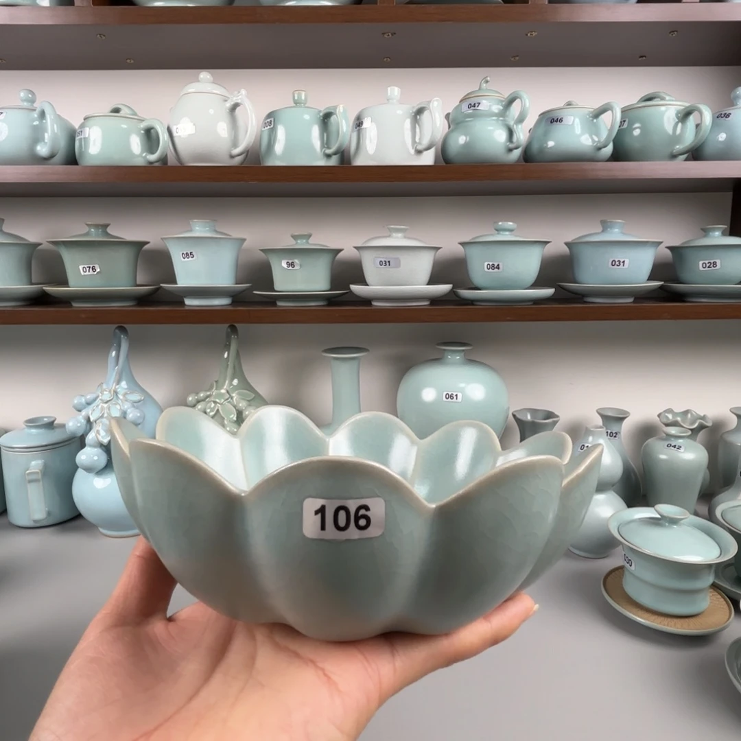 摆件陶汝瓷莲瓣盘支钉烧仿古釉开播福利 061