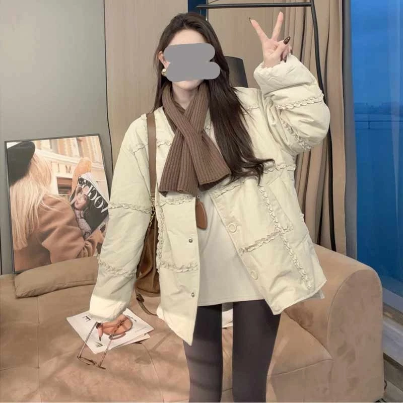 韩版棉服女2025冬季方格保暖网红小个子外套时尚宽松休闲百搭棉衣