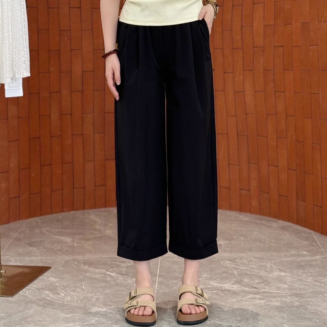 宿慕SUMU女装新款松紧腰法棍裤5-27夏季2025新品百搭九分裤B6909S