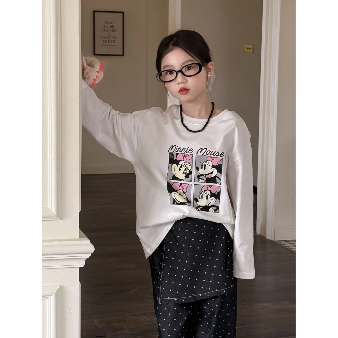 LJ-71656-女童上衣2025新款儿童卡通米奇打底衫韩版洋气长T潮