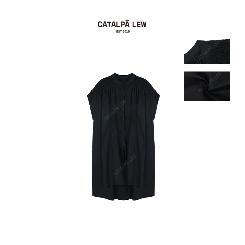 CatalpaLew「70s三宅子斗篷风衣」墟生美学立体折叠裥裙子#C51992
