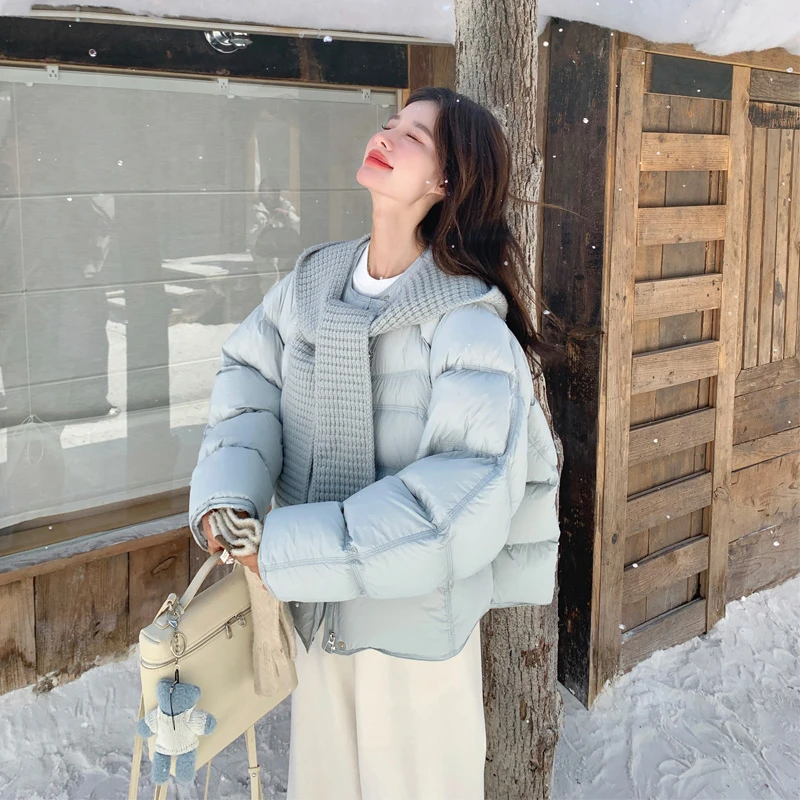 冬季韩版ins风针织围脖羽绒服2025新款小众百搭时尚极简风面包服