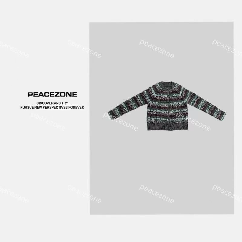 Peacezone 100初剪羊毛 秋冬费尔岛圆领单排扣羊毛毛衣/61521
