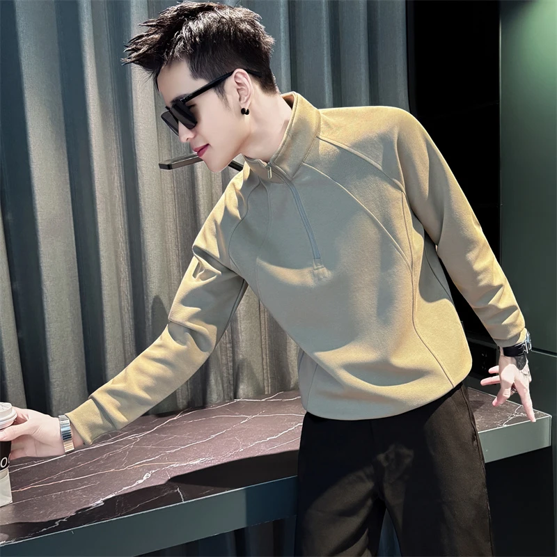 轻奢痞帅男装半拉链卫衣潮牌春秋季长袖打底衫2025新款立领男士潮
