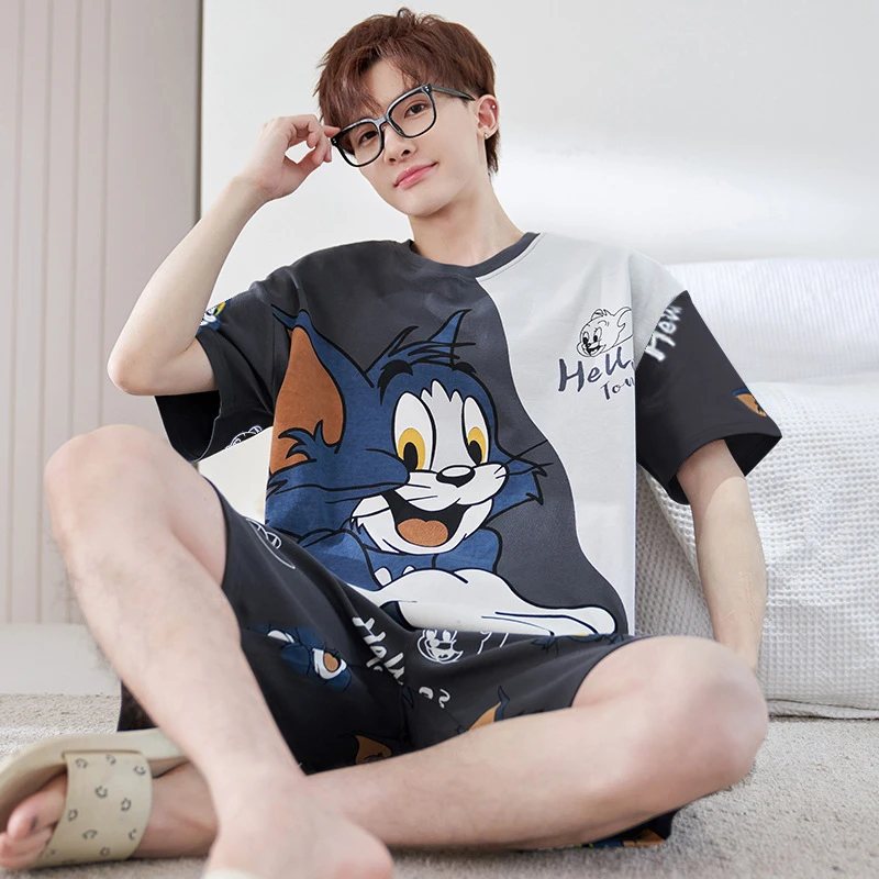 睡衣新款家居男士睡衣夏天款短袖薄款青少年春夏季短裤男款休闲宽