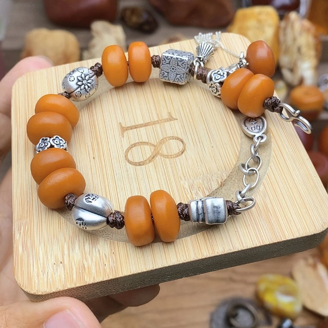 未镶嵌颈饰琥珀回*饼子蜜蜡手串