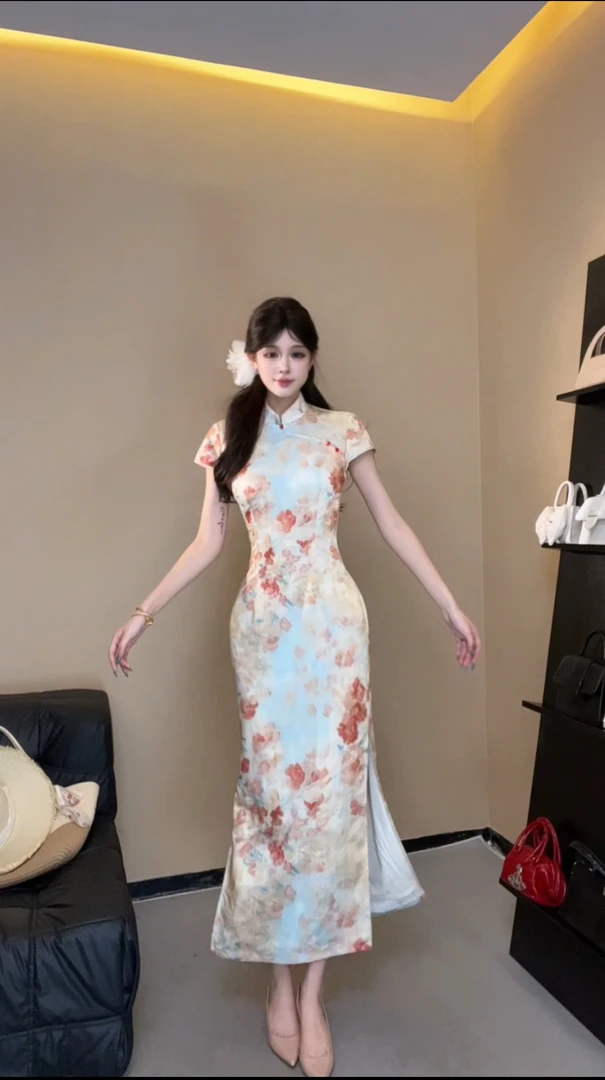 XQIN【雅韵】夏季新款气质复古显瘦修身收腰旗袍QXQHZ49203